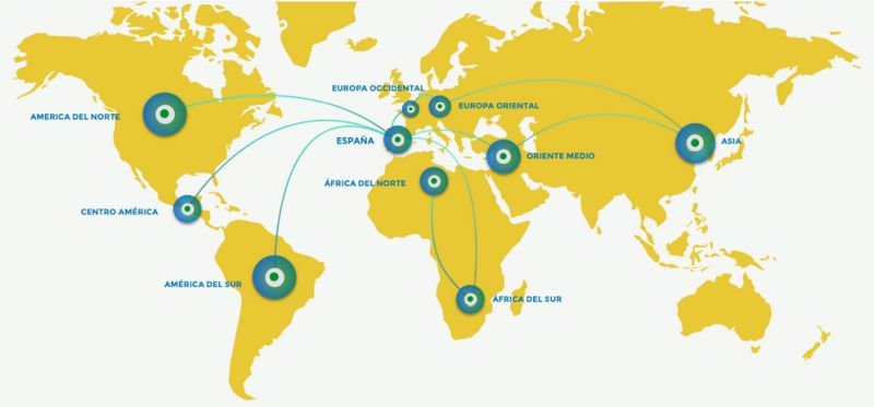 Globalna prisutnost tvrtke Carbotecnia na svim kontinentima sa svojim gnojivima.