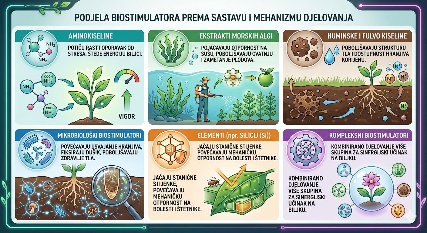 vrste biostimulatora i njihov glavni učinak na stresne uvjete